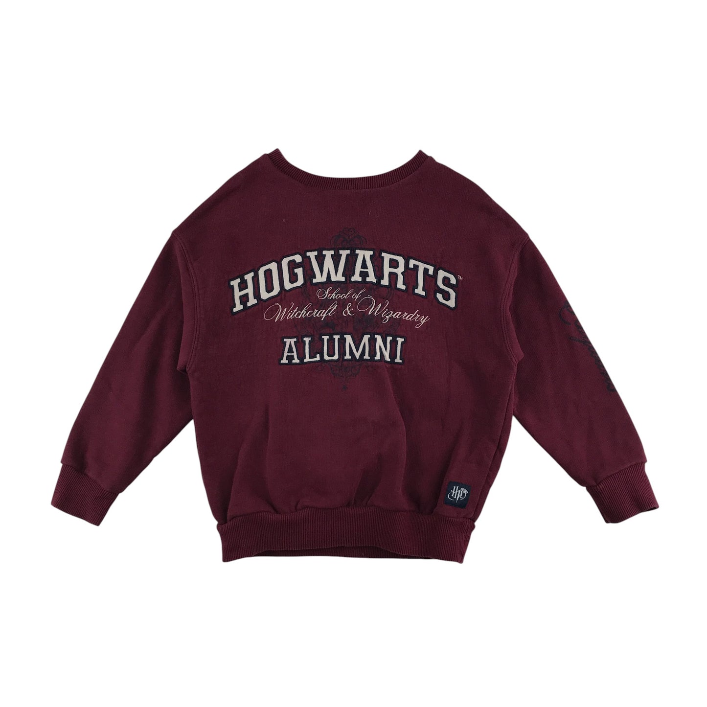 M&S sweater 6-7 years burgundy crewneck text graphic Hogwarts