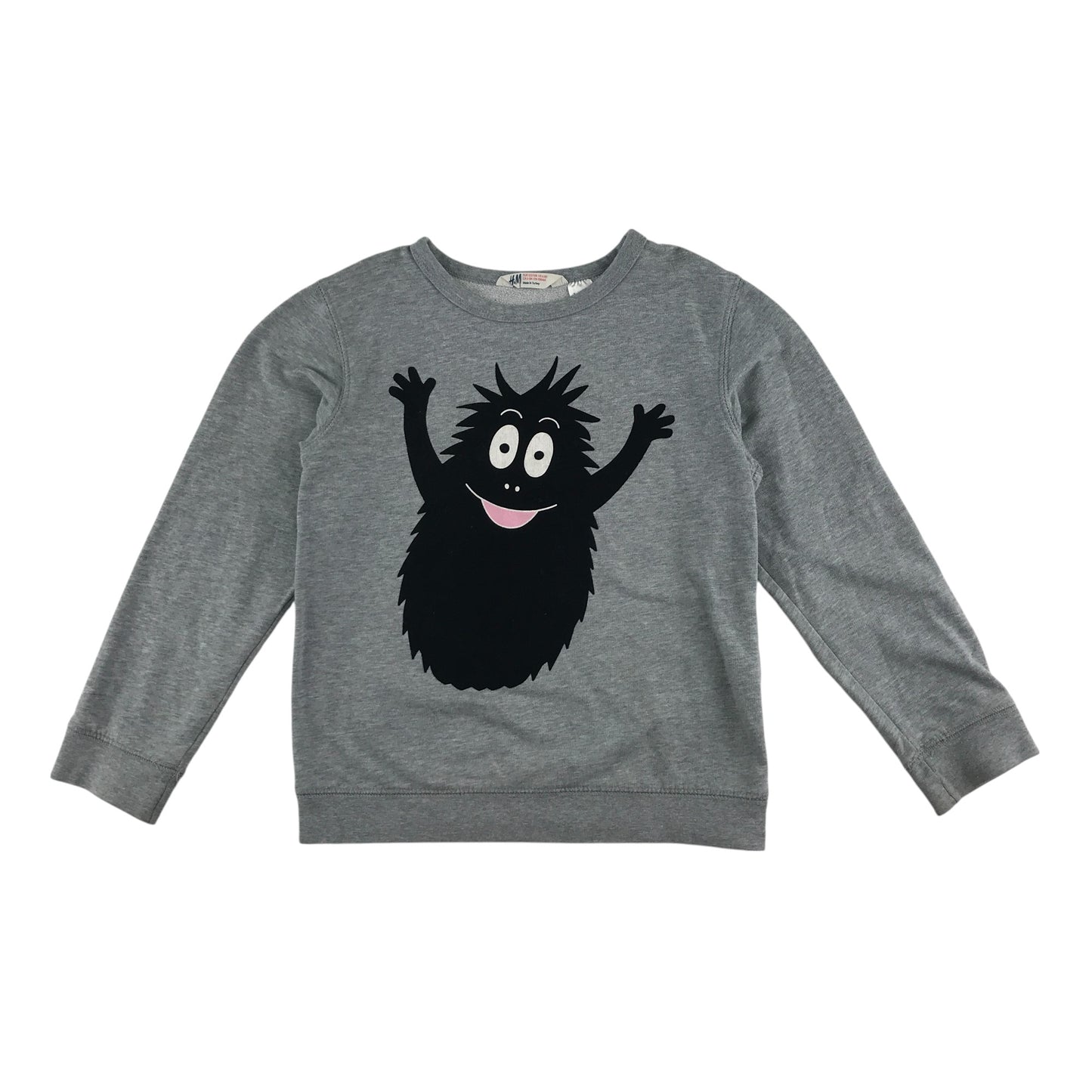 H&M sweater 7-8 years grey crewneck monster velvety graphic