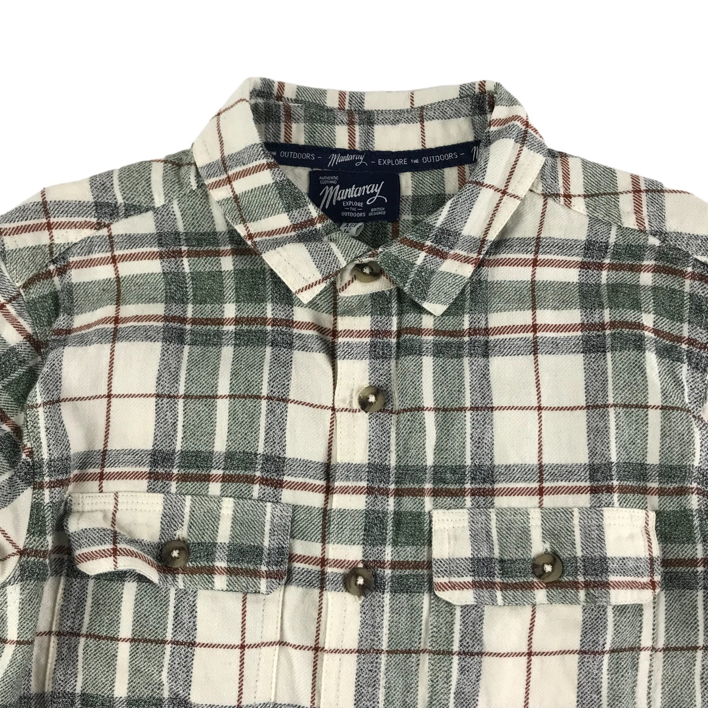 Mantaray Shirt Age 12 Grey White Red Checked Long Sleeve Button Up Cotton