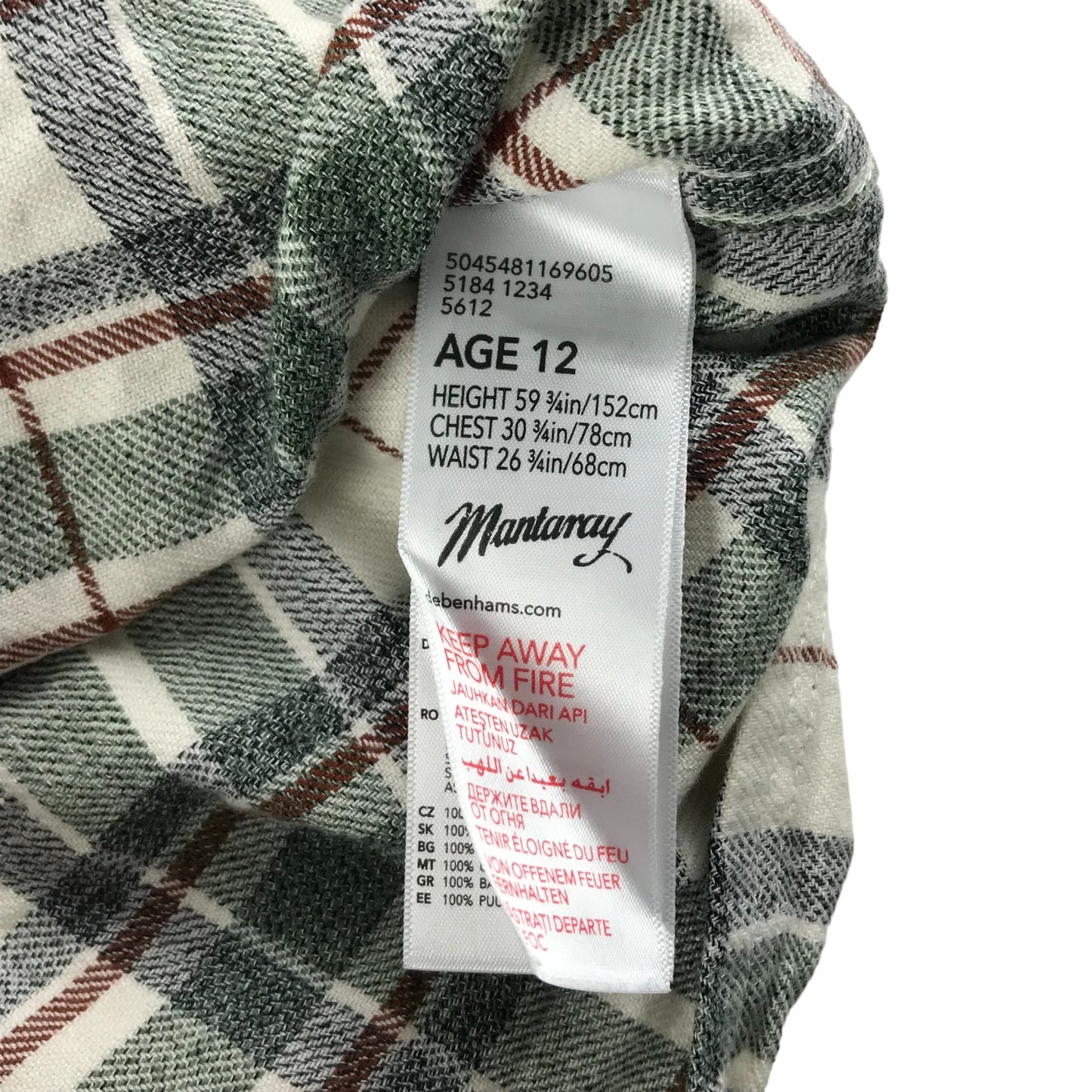 Mantaray Shirt Age 12 Grey White Red Checked Long Sleeve Button Up Cotton