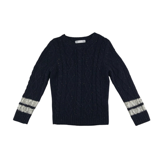 M&S jumper 6-7 years navy cable knit design with multi-coloured threading