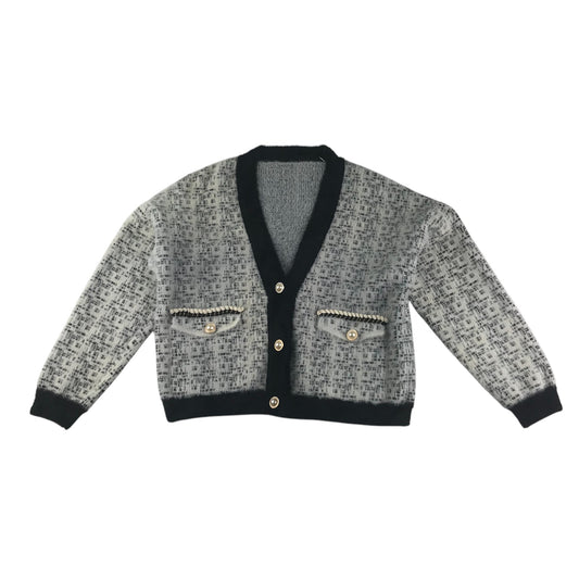 Black Diamond cardigan 13-14 years grey and black fluffy v-neck