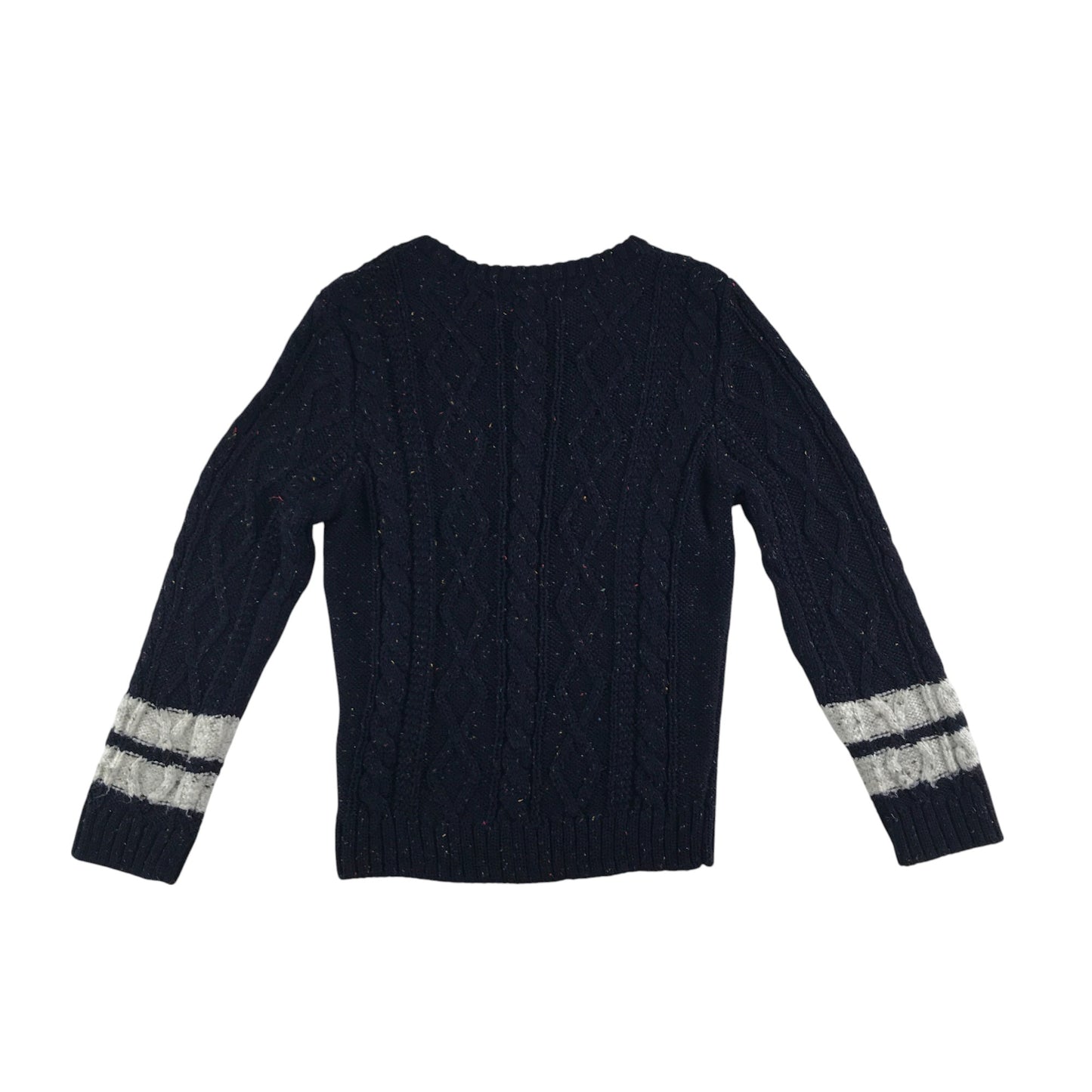M&S jumper 6-7 years navy cable knit design with multi-coloured threading