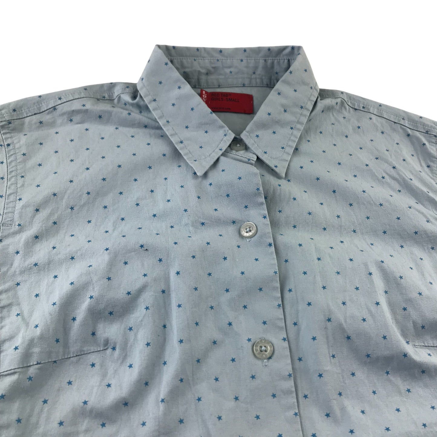 Levi's shirt girls size S 12-14 years light blue short sleeve starry pattern button up