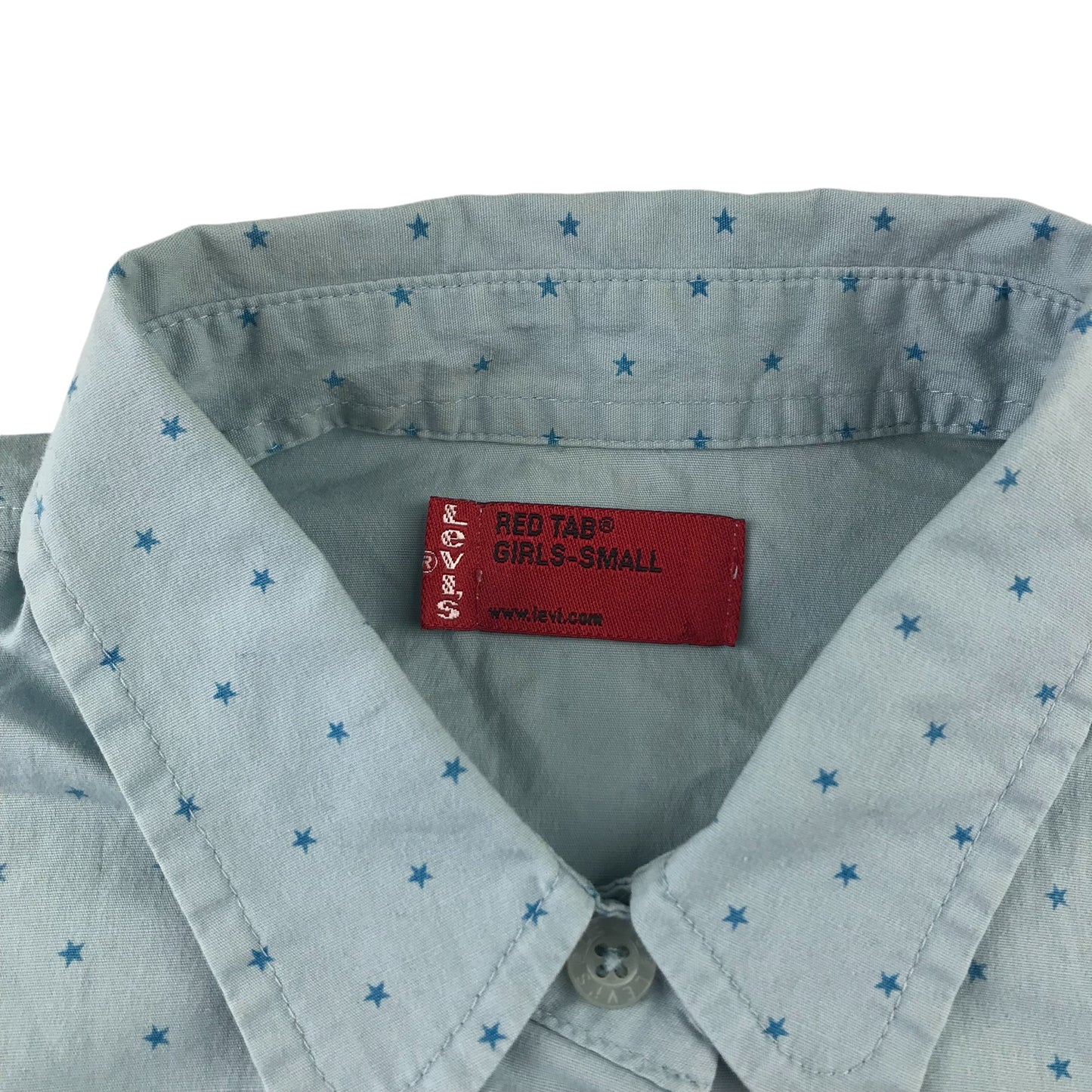 Levi's shirt girls size S 12-14 years light blue short sleeve starry pattern button up