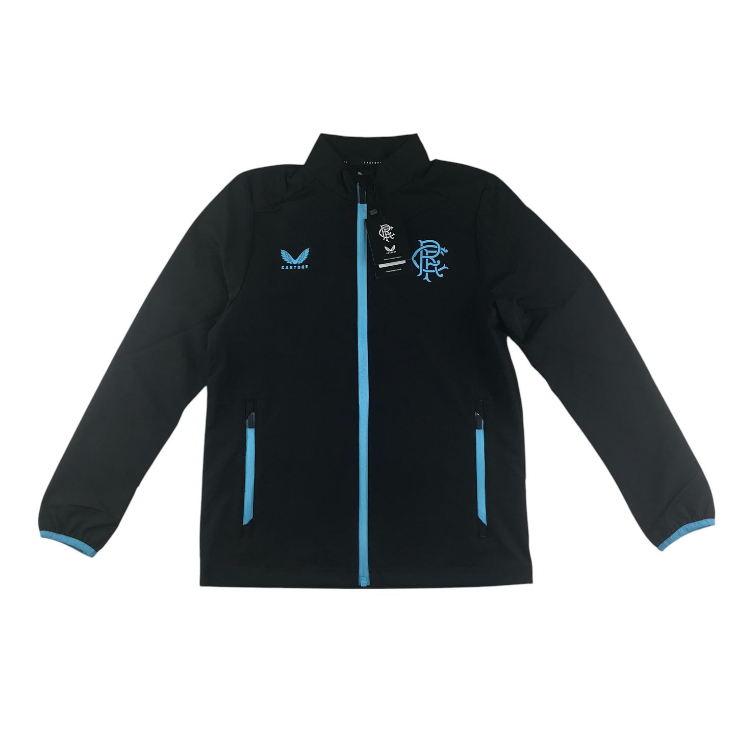 Castore Rangers FC players travel jacket women size UK 10 black and blue fill zipper windbreaker