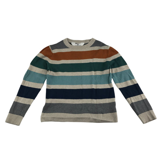 H&M jumper 7-8 years grey multicoloured stripy crewneck cotton