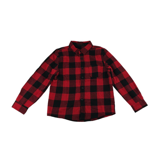 Checked Shirt Age 6 Red Cool Kid Yeah Print Text in the Back Long Sleeve Button Up