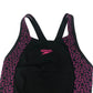 Speedo swimsuit women's 12 black with pink star design and logo