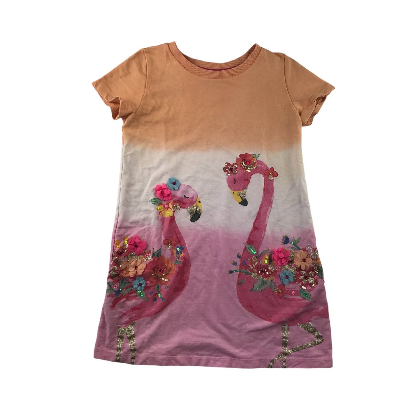 Monsoon dress 9-10 years orange and pink sequin flamingos A-line cotton jersey