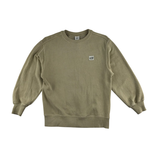 Zara sweater 8-9 years beige plain with embroidered patch crewneck