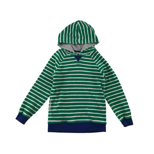 Mini Boden Hoodie Age 7 Green and White Striped Terrycloth