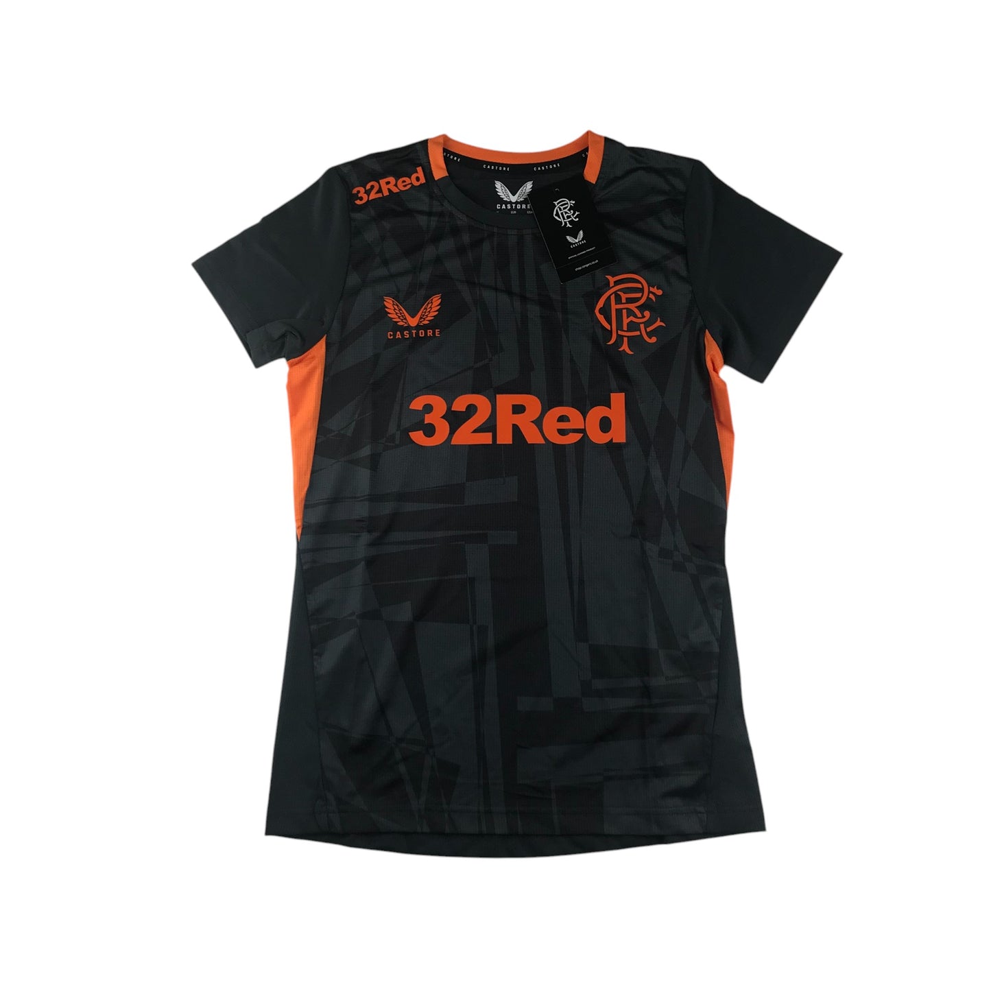 Castore Rangers FC coaches training shirt women size UK 8 charcoal grey and orange short sleeve