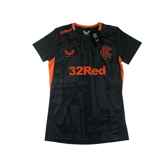 Castore Rangers FC coaches training shirt women size UK 8 charcoal grey and orange short sleeve