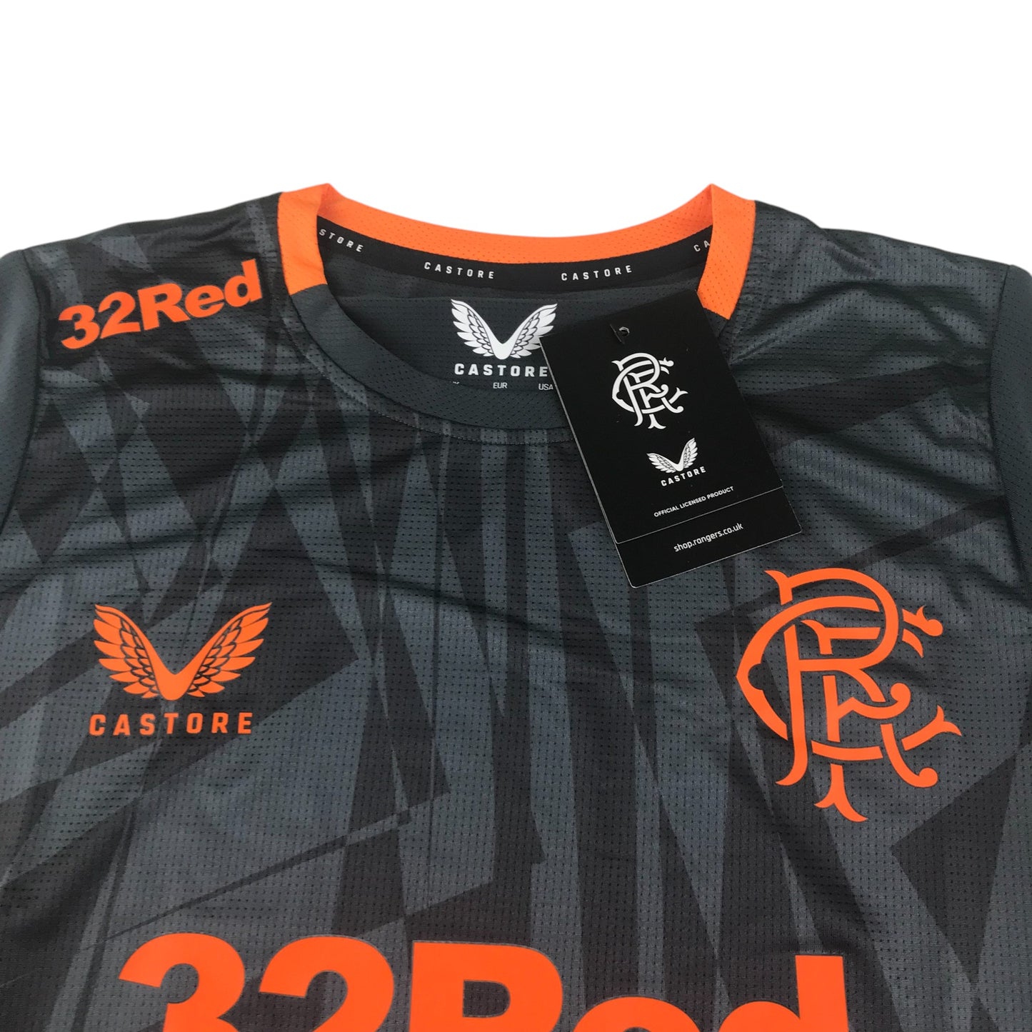 Castore Rangers FC coaches training shirt women size UK 8 charcoal grey and orange short sleeve