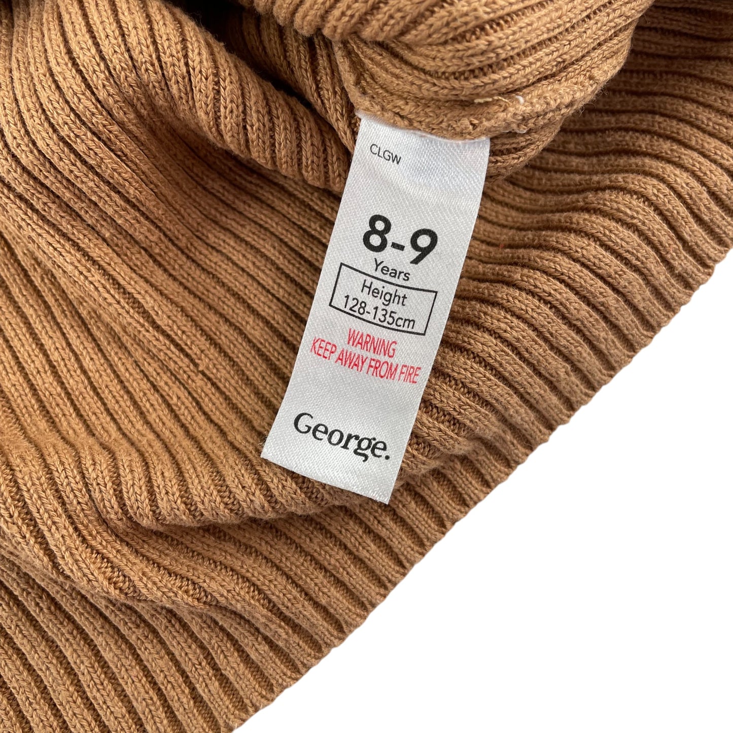 George light jumper 8-9 years brown stretchy with polo neck cotton