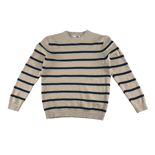 M&S jumper 10-11 years light beige with black stripes and crewneck cotton