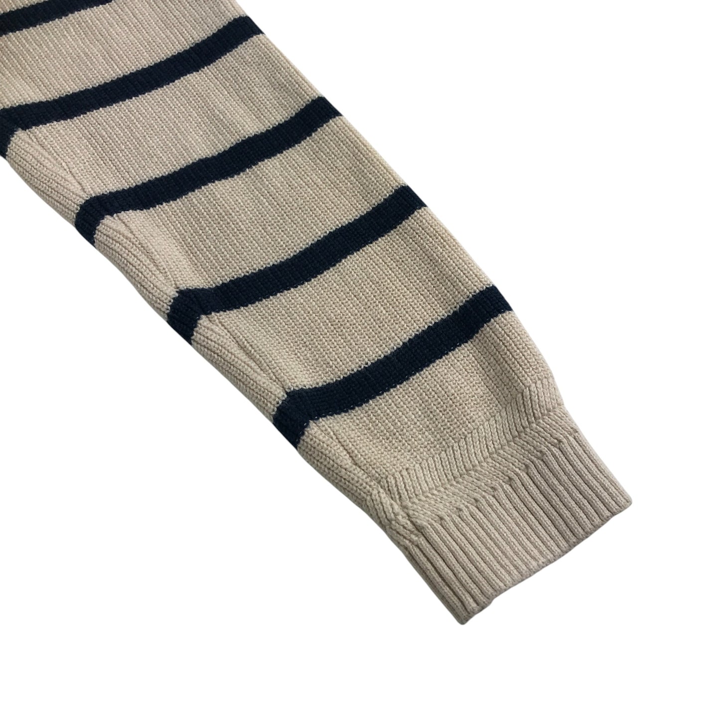 M&S jumper 10-11 years light beige with black stripes and crewneck cotton