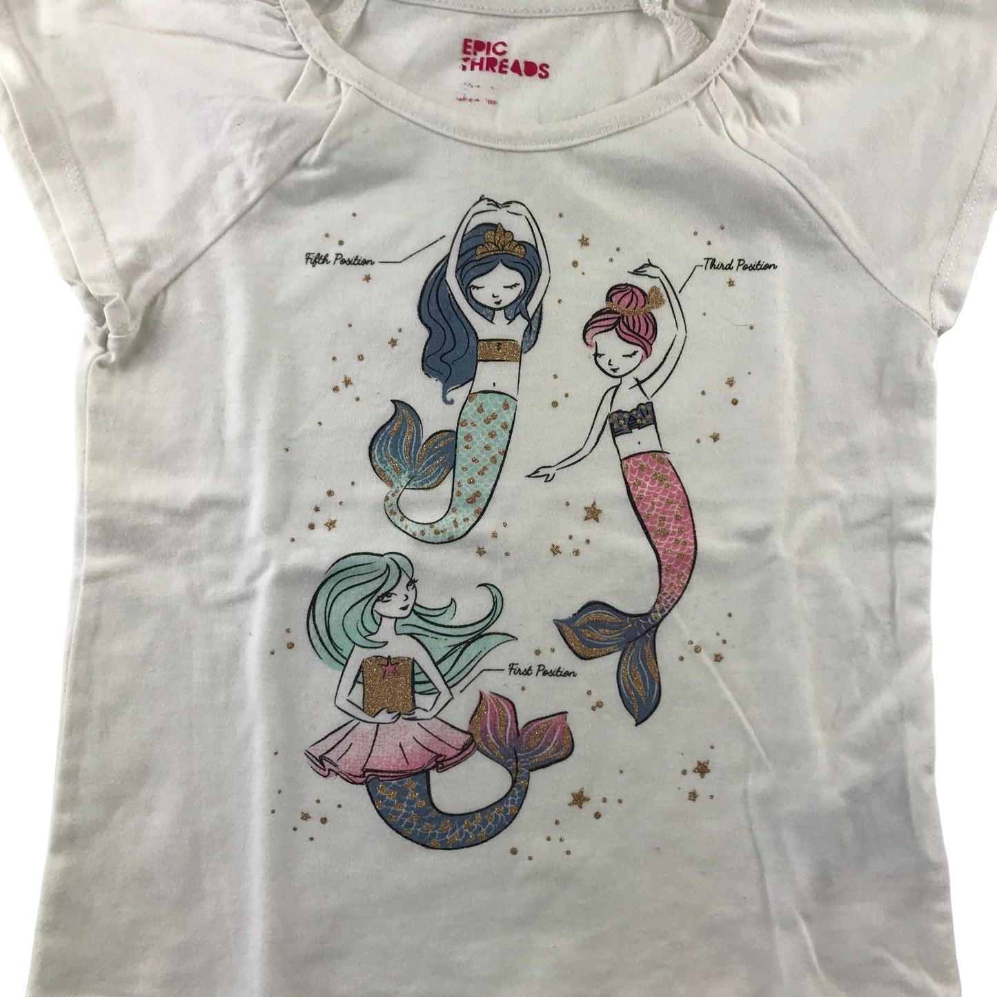 Epic Threads t-shirt 4-5 years white mermaid print pattern short sleeve