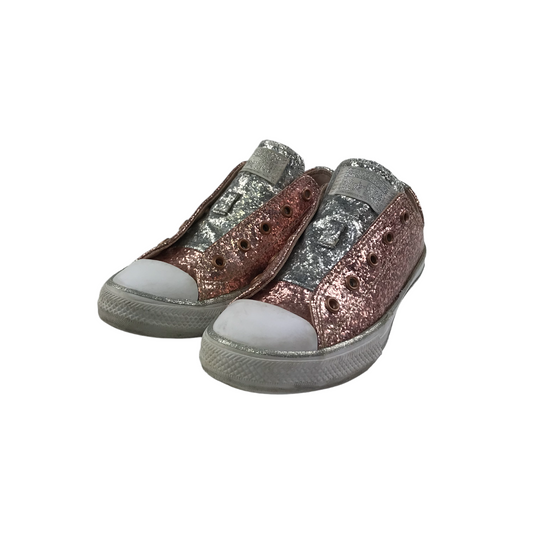 Converse All Star Trainers Shoe Size 2 Pink Sparkly Missing Laces