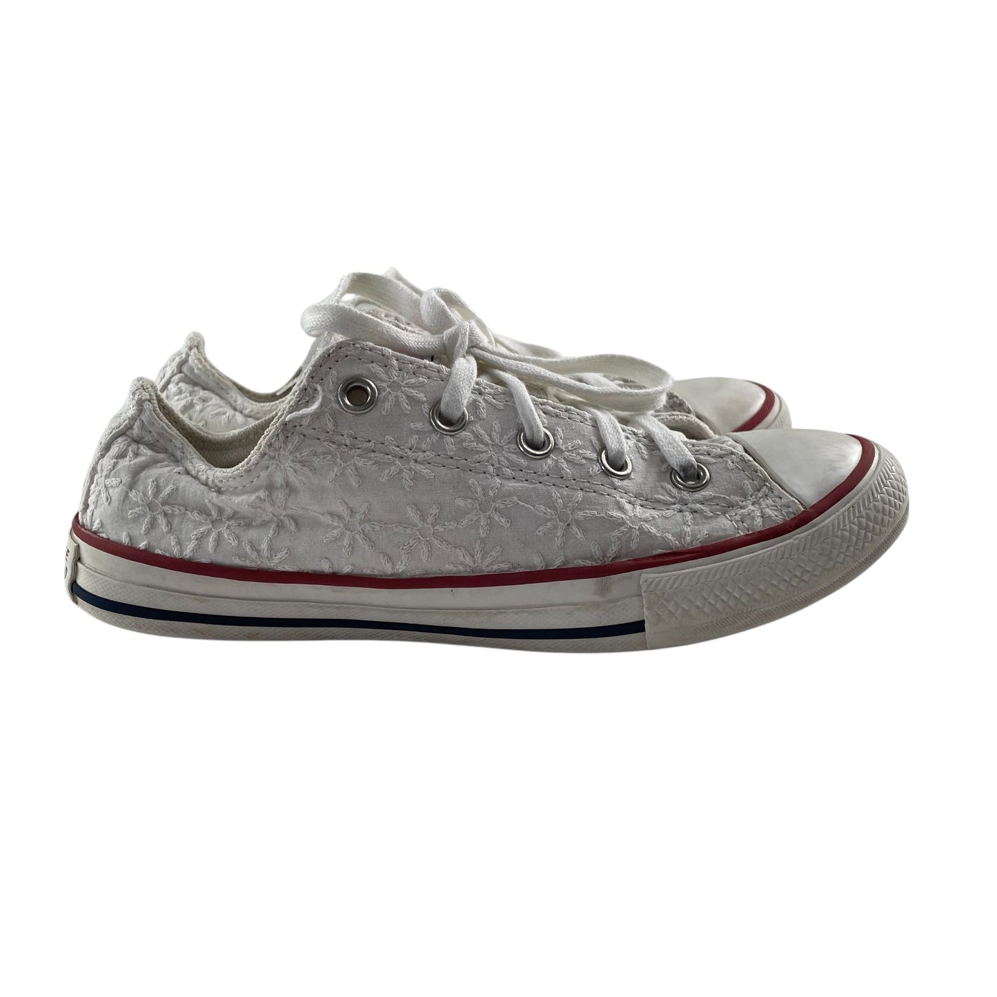 Converse All Star trainers shoe size UK 1.5 white embroidered low tops with laces