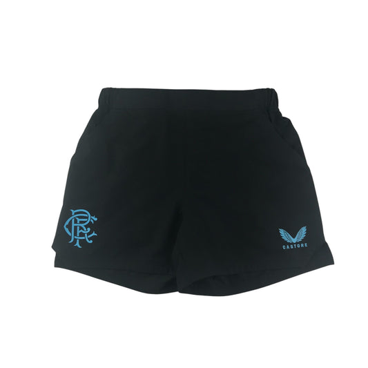 Castore Rangers FC players travel shorts women size UK 12 black with blue logos