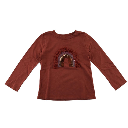 Next t-shirt 4-5 years burnt orange sequin rainbow long sleeve cotton