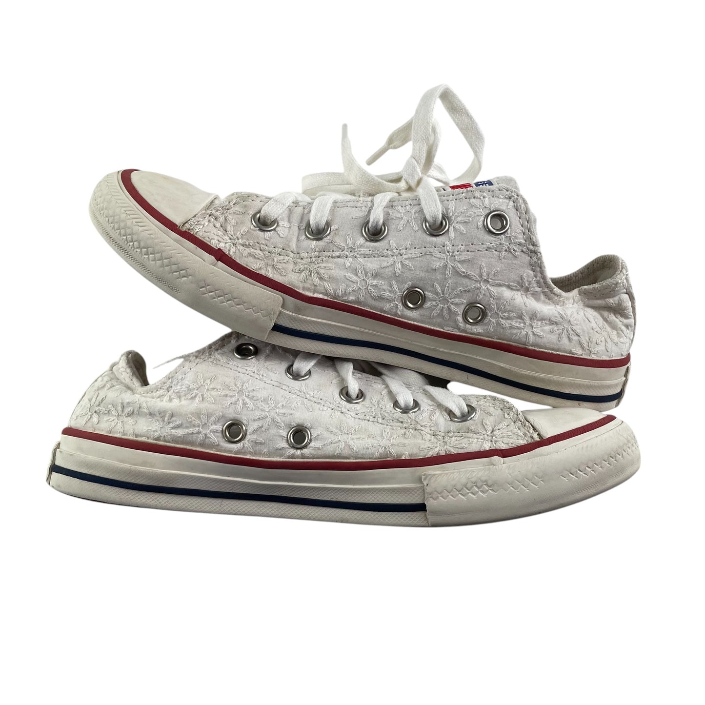 Converse All Star trainers shoe size UK 1.5 white embroidered low tops with laces