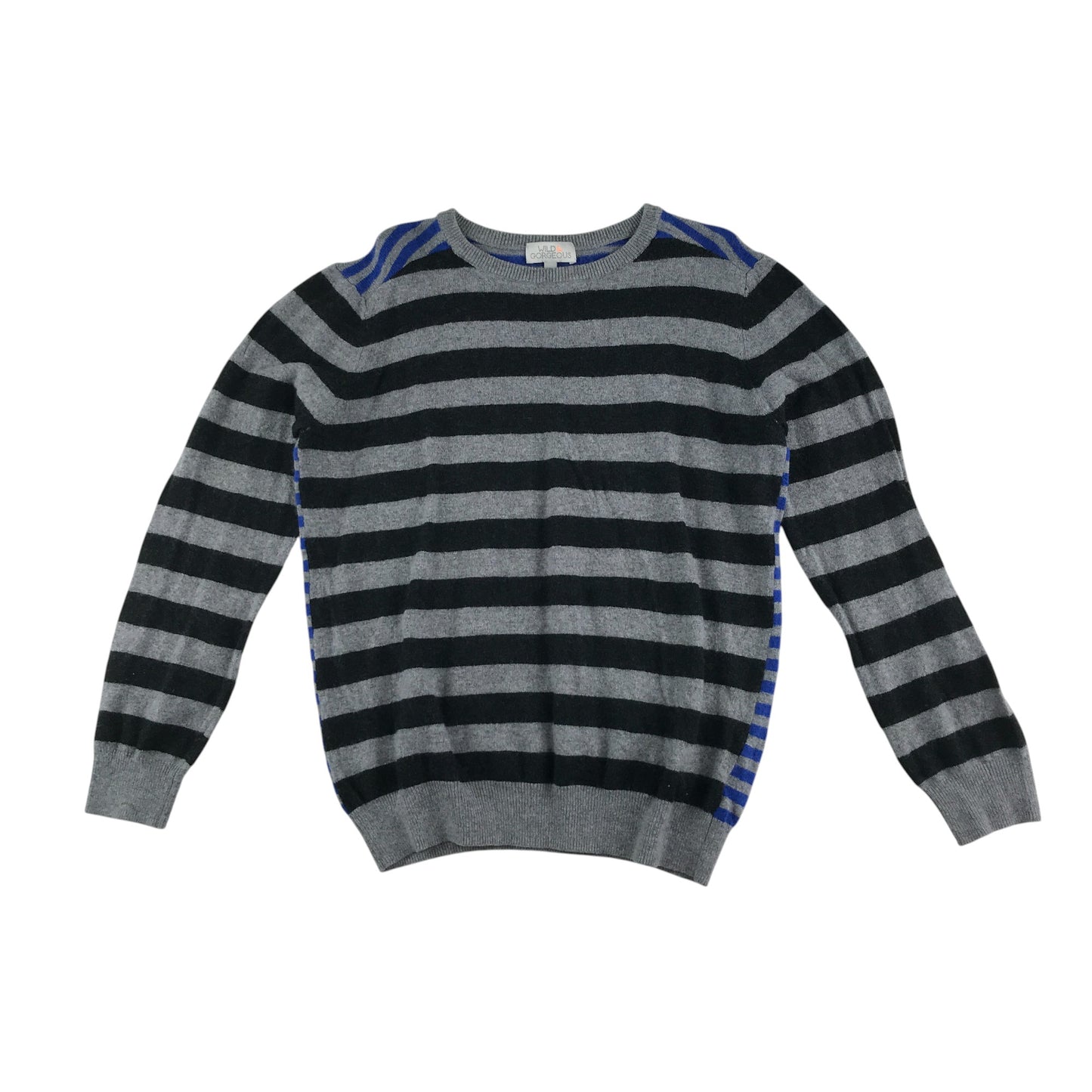 Wild Gorgeous jumper 12-13 years grey black and blue stripy