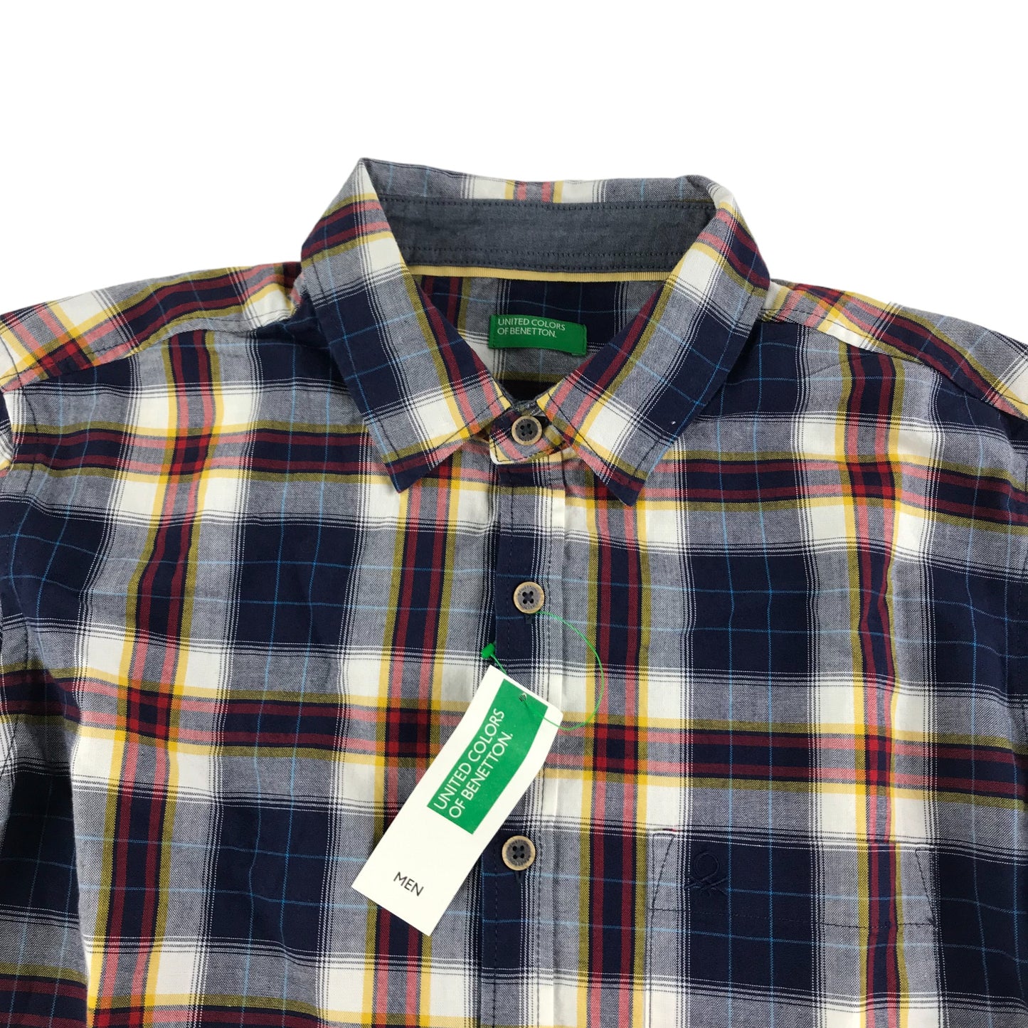 Benetton Shirt Size S Navy Burgundy Checked Long Sleeve Button Up