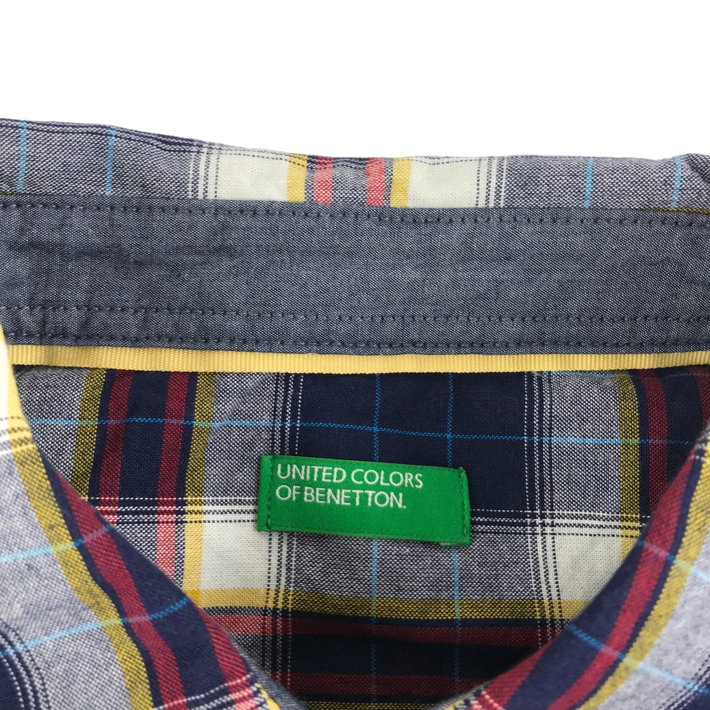 Benetton Shirt Size S Navy Burgundy Checked Long Sleeve Button Up