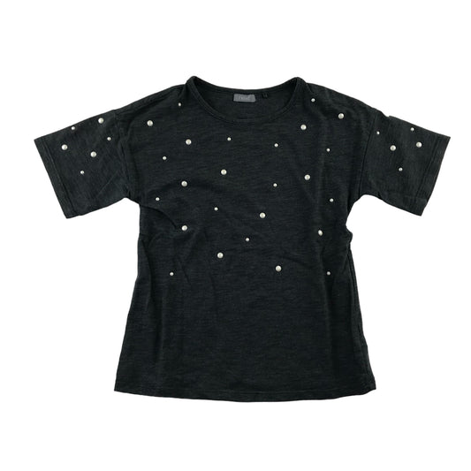 Next t-shirt 4-5 years dark grey short sleeve pearl details