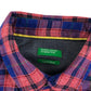 Benetton Shirt Size S Blue Red Checked Long Sleeve Button Up