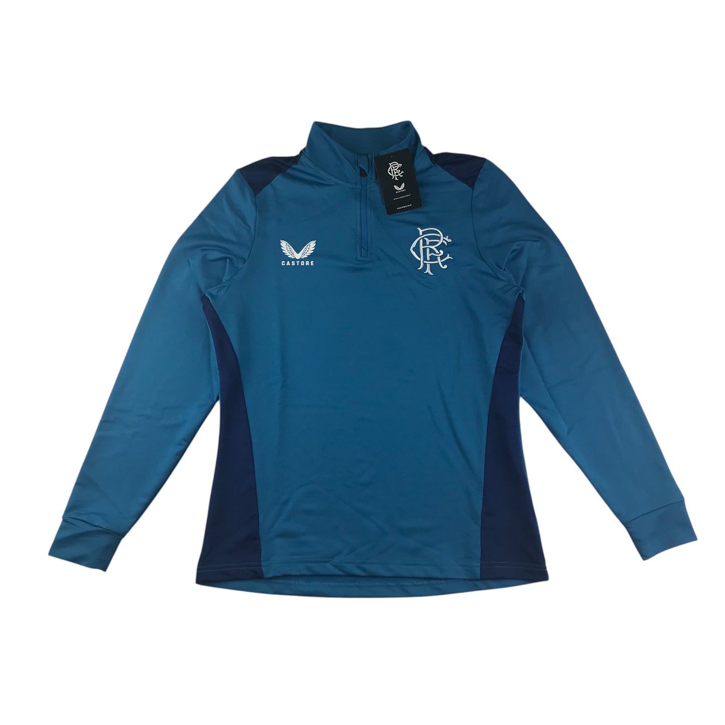 Castore Rangers FC players training sweatshirt women size UK 8 blue and navy quarter zipper