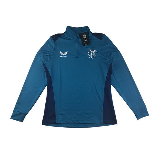 Castore Rangers FC players training sweatshirt women size UK 8 blue and navy quarter zipper