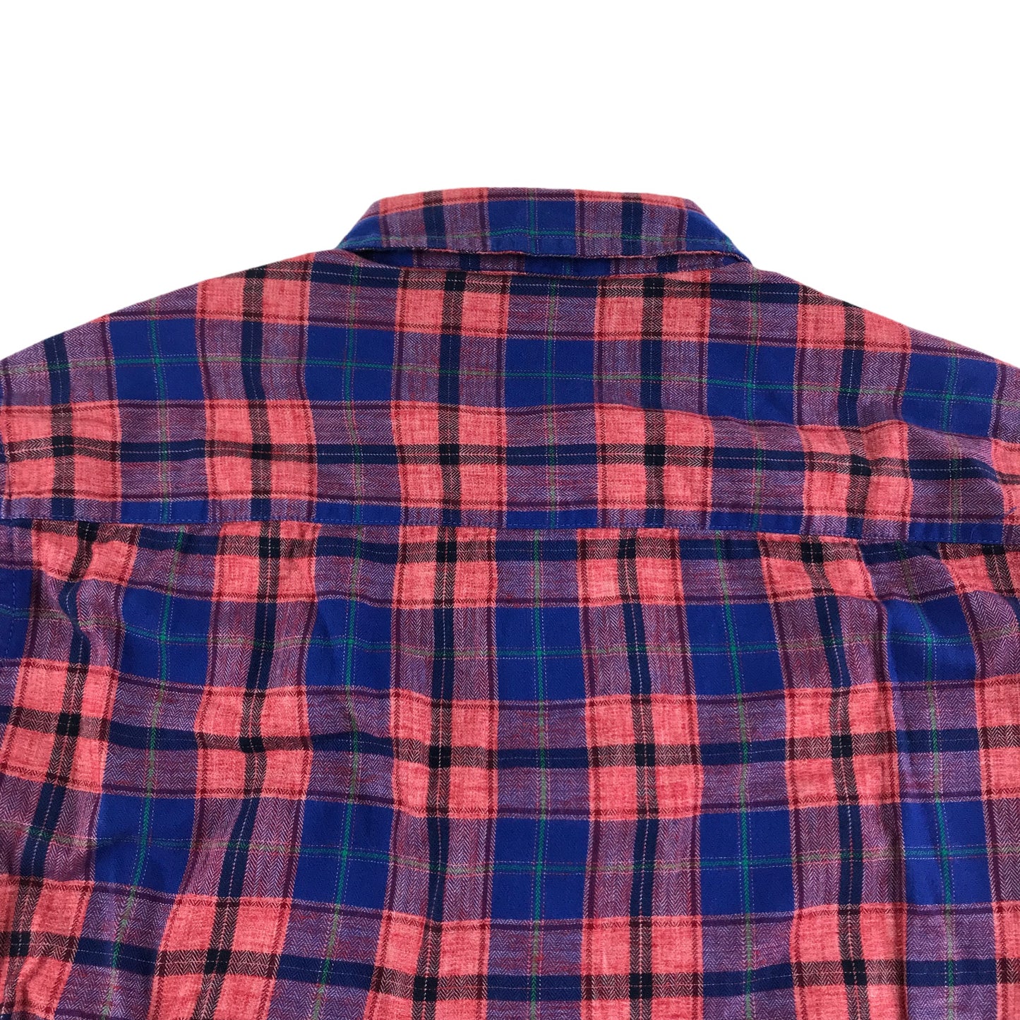 Benetton Shirt Size S Blue Red Checked Long Sleeve Button Up