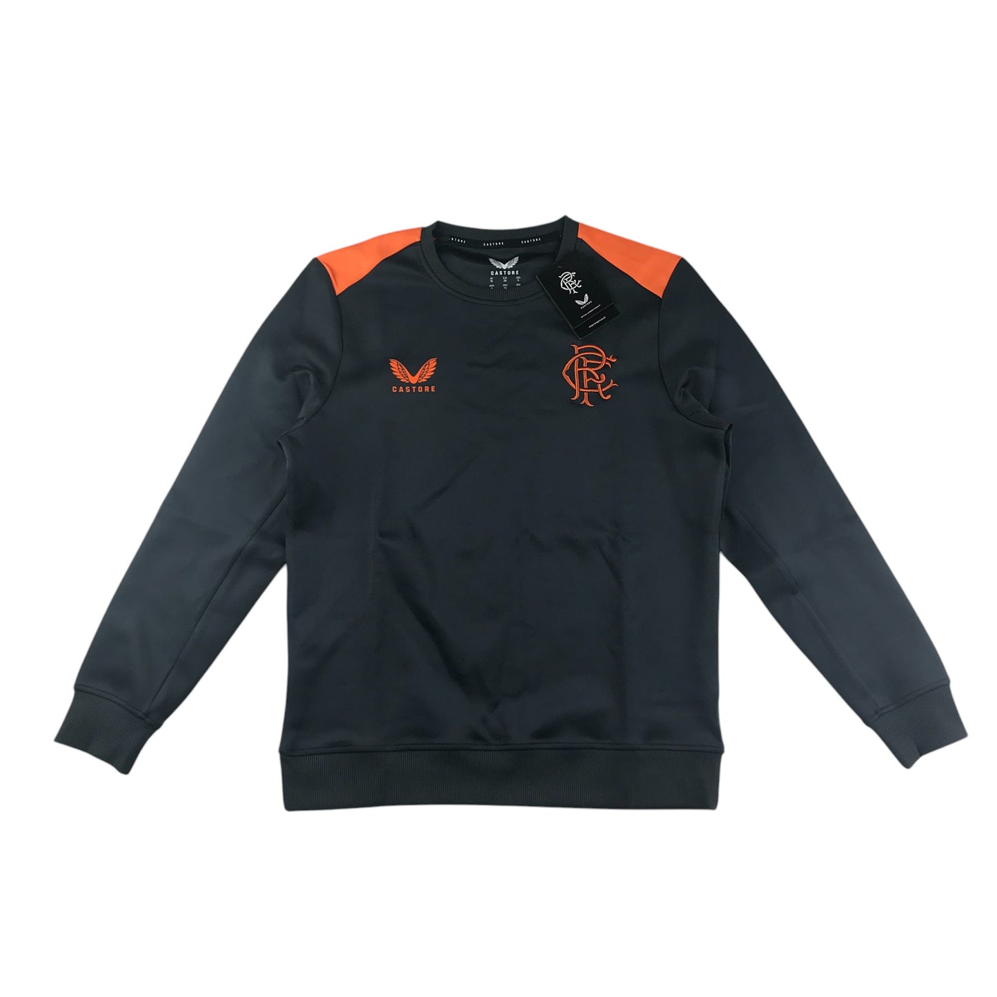 Castore Rangers FC coaches training sweater women size UK 10 charcoal grey and orange crew neck