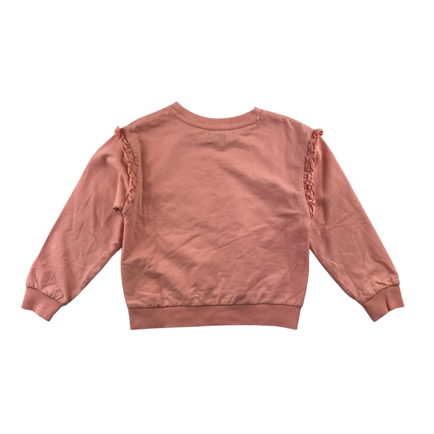 Studio Sweater Age 5 Peachy Pink Text Graphic Frilled Arms Cotton