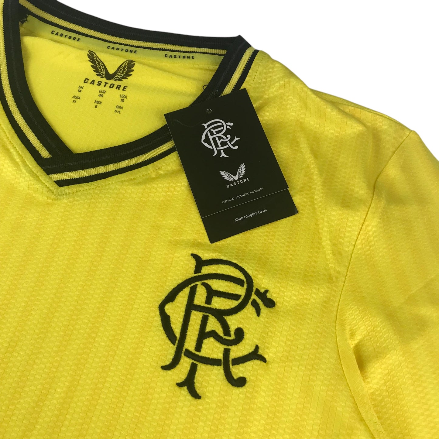 Castore Rangers FC PRO home goalkeeper shirt women size UK 14 yellow long sleeve