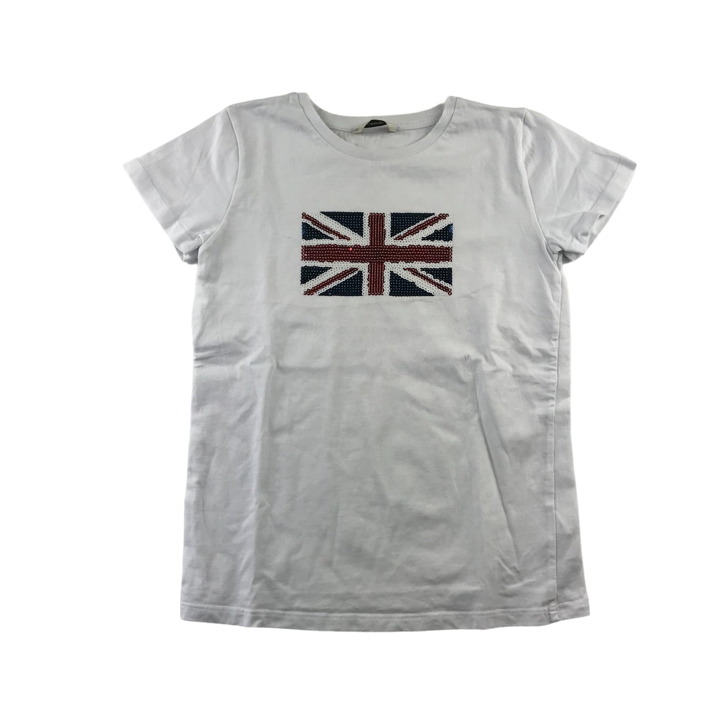 George t-shirt 10-11 years white sequin UK Union Jack flag short sleeve