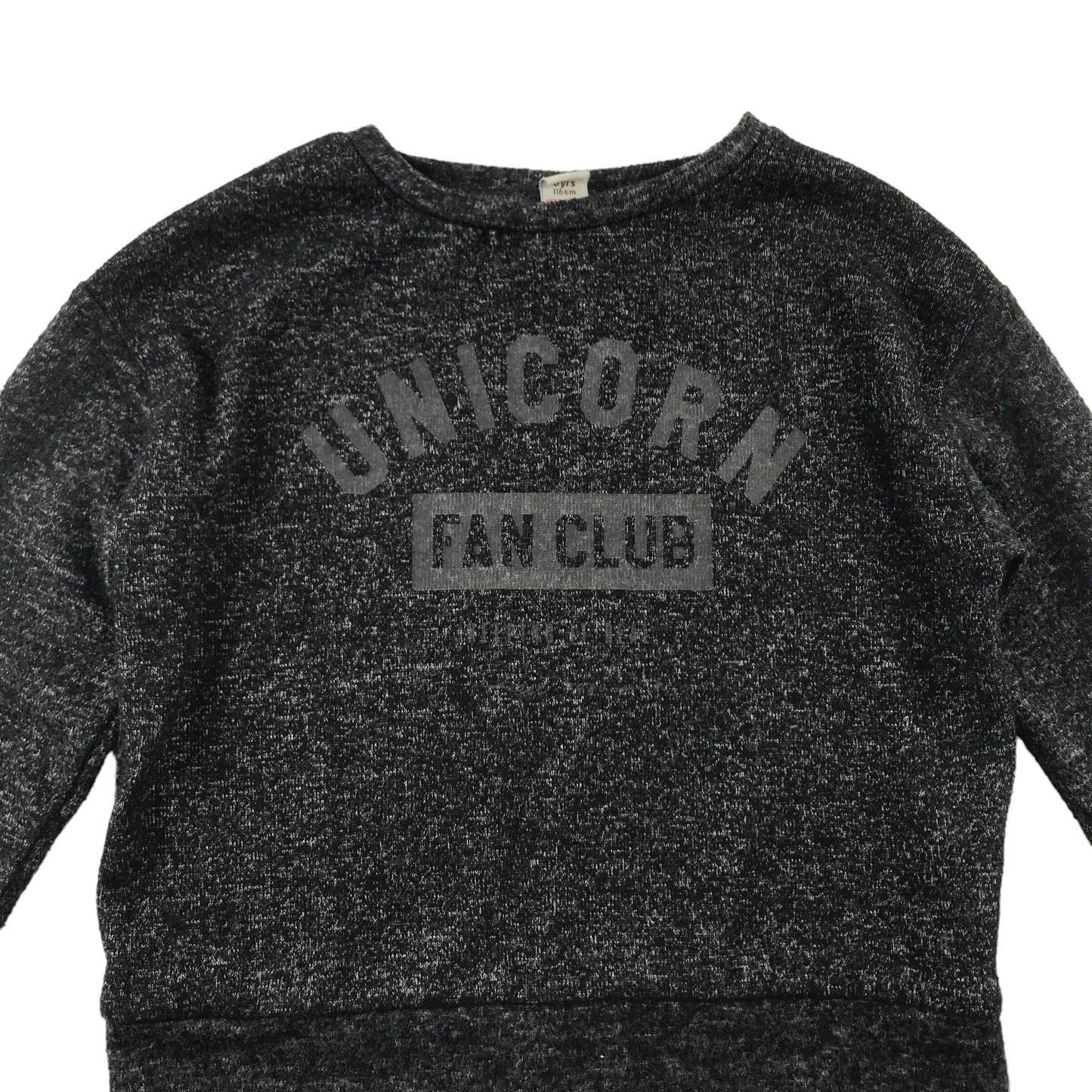 Tu Jumper Age 6 Charcoal Grey Cropped Unicorn Text Graphic