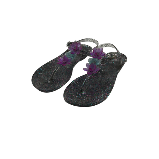 Silver Glitter Jelly Flower Sandals Shoe Size 4