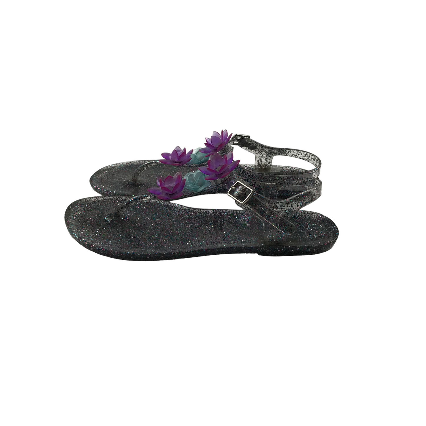 Silver Glitter Jelly Flower Sandals Shoe Size 4