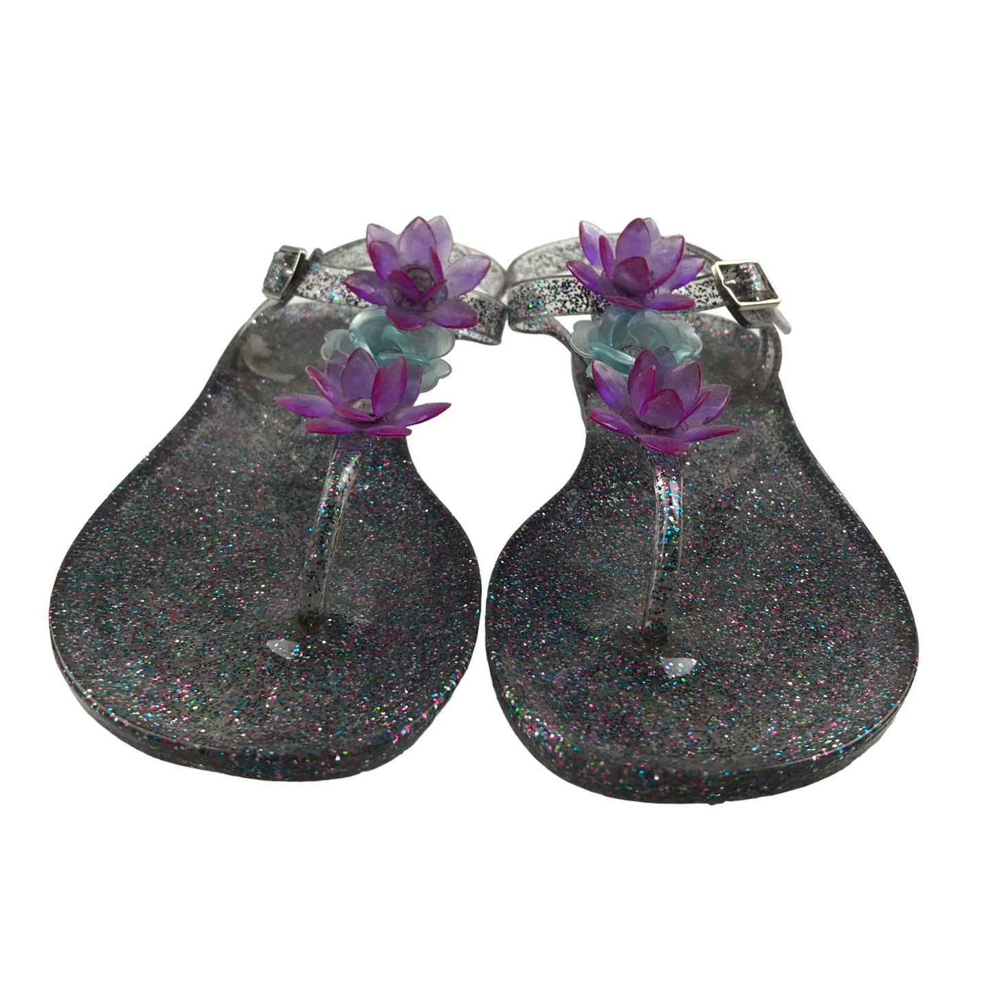 Silver Glitter Jelly Flower Sandals Shoe Size 4