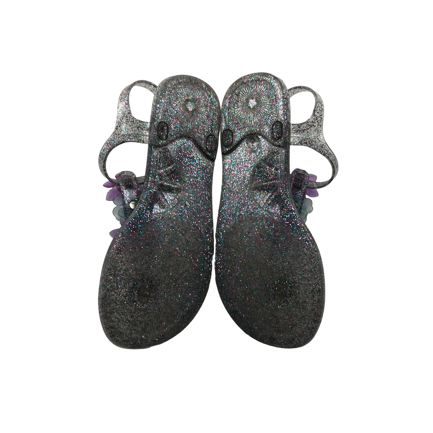 Silver Glitter Jelly Flower Sandals Shoe Size 4