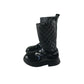 Boots shoe size 9 kids black glossy quilted faux leather calf height