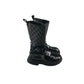 Boots shoe size 9 kids black glossy quilted faux leather calf height