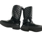 Boots shoe size 9 kids black glossy quilted faux leather calf height