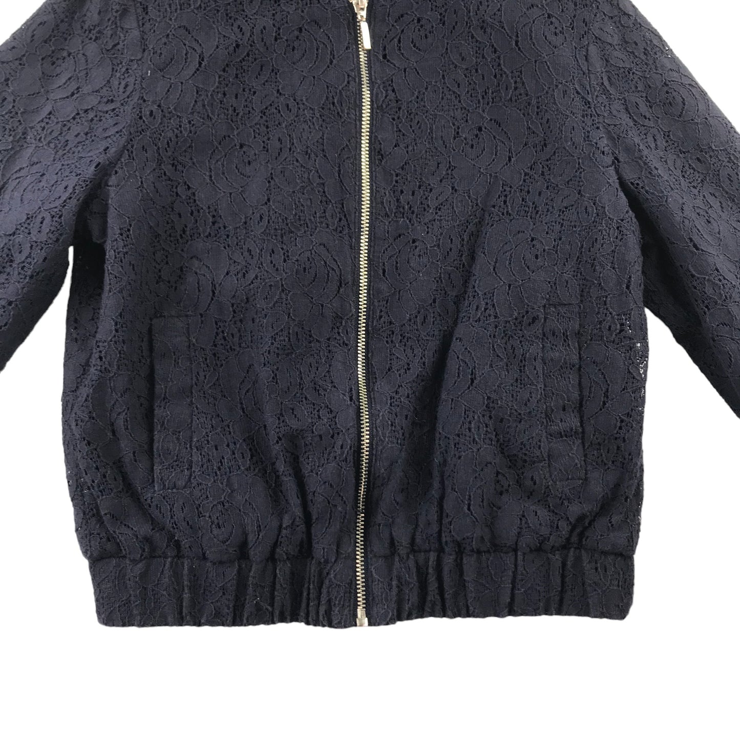 George Sweater Age 7 Navy Bomber Style Floral Lace Design Full Zipper