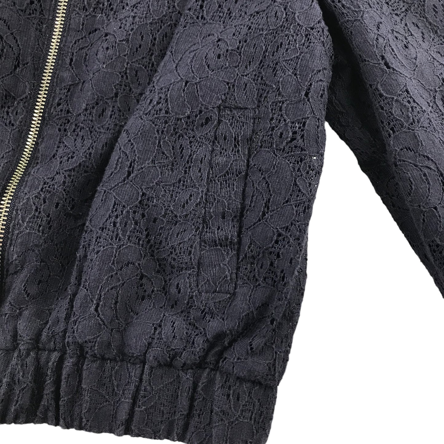 George Sweater Age 7 Navy Bomber Style Floral Lace Design Full Zipper